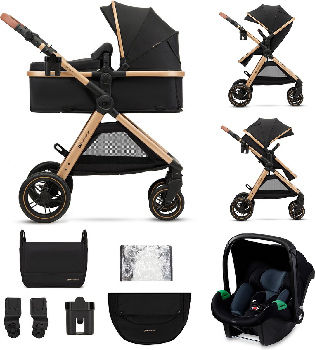 Kinderwagen Kinderkraft Esme 3-in-1 incl. Autostoel Pure Black