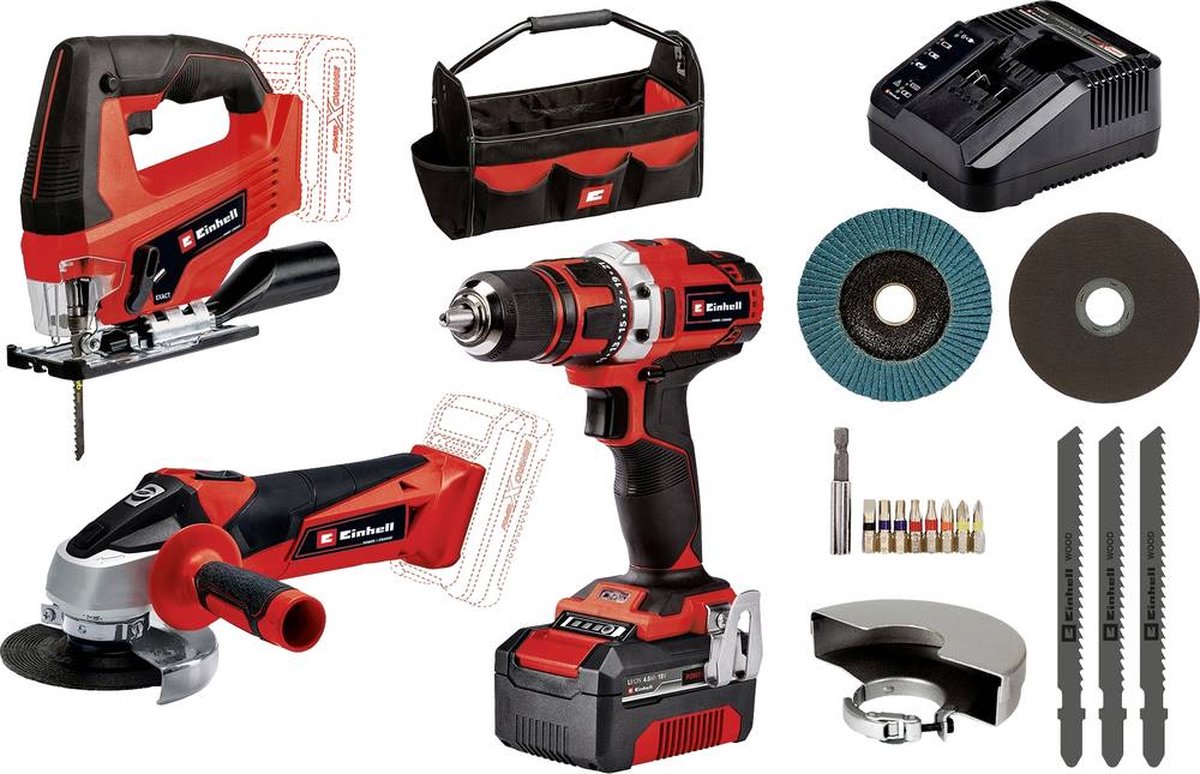 Einhell TE-TK 18/3 Li Kit JS+CD+AG Power X-Change 4257241 Gereedschapsset Incl. tas