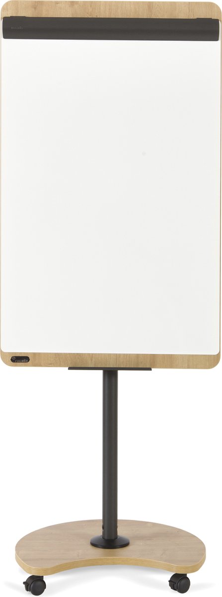 Rocada Flipchart NAT0618 (b x h) 670 mm x 2000 mm Eiken, Wit (RAL 9003), Staal Afwisbaar, Beschrijfbaar, In hoogte verstelbaar, Incl. opbergbakje, Magneetband