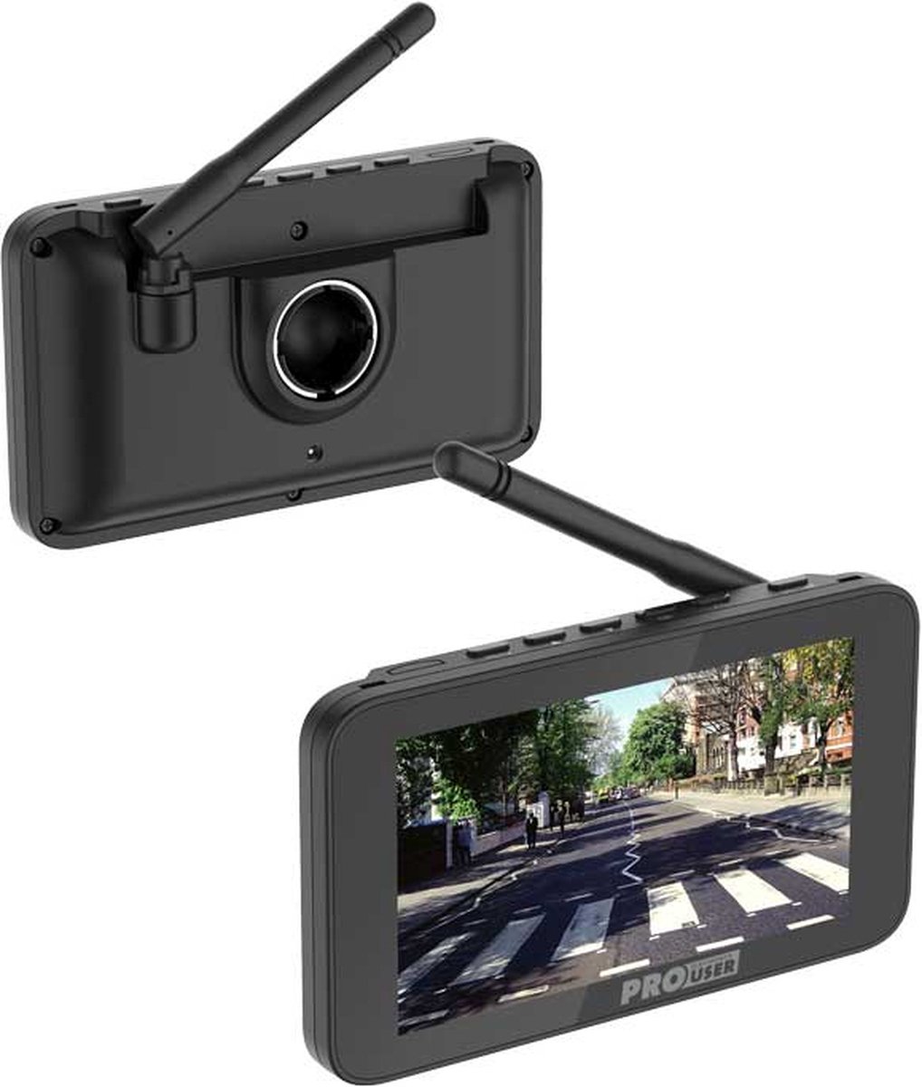 ProUser DRC5040 Draadloos achteruitrijcamerasysteem Extra IR-verlichting, Afstandshulplijnen Zuignap, Nummerplaathouder Zwart