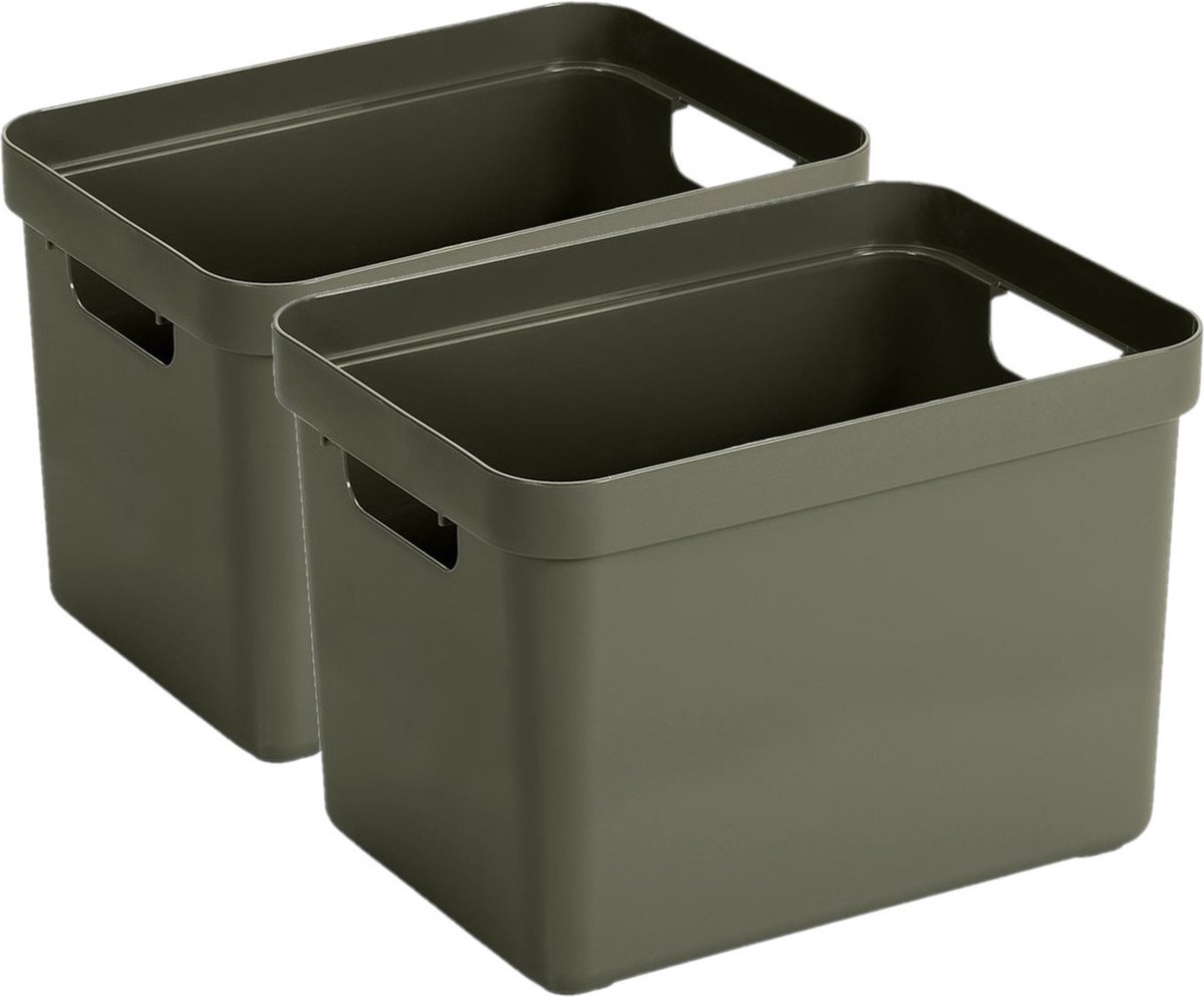 8x stuks donkergroene opbergboxen/opbergmanden 18 liter kunststof -