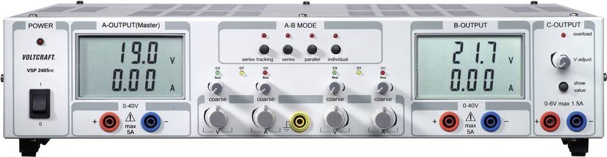 VOLTCRAFT VSP 2405 Labvoeding, regelbaar 0.1 - 40 V/DC 0 - 5 A 409 W Aantal uitgangen: 3 x