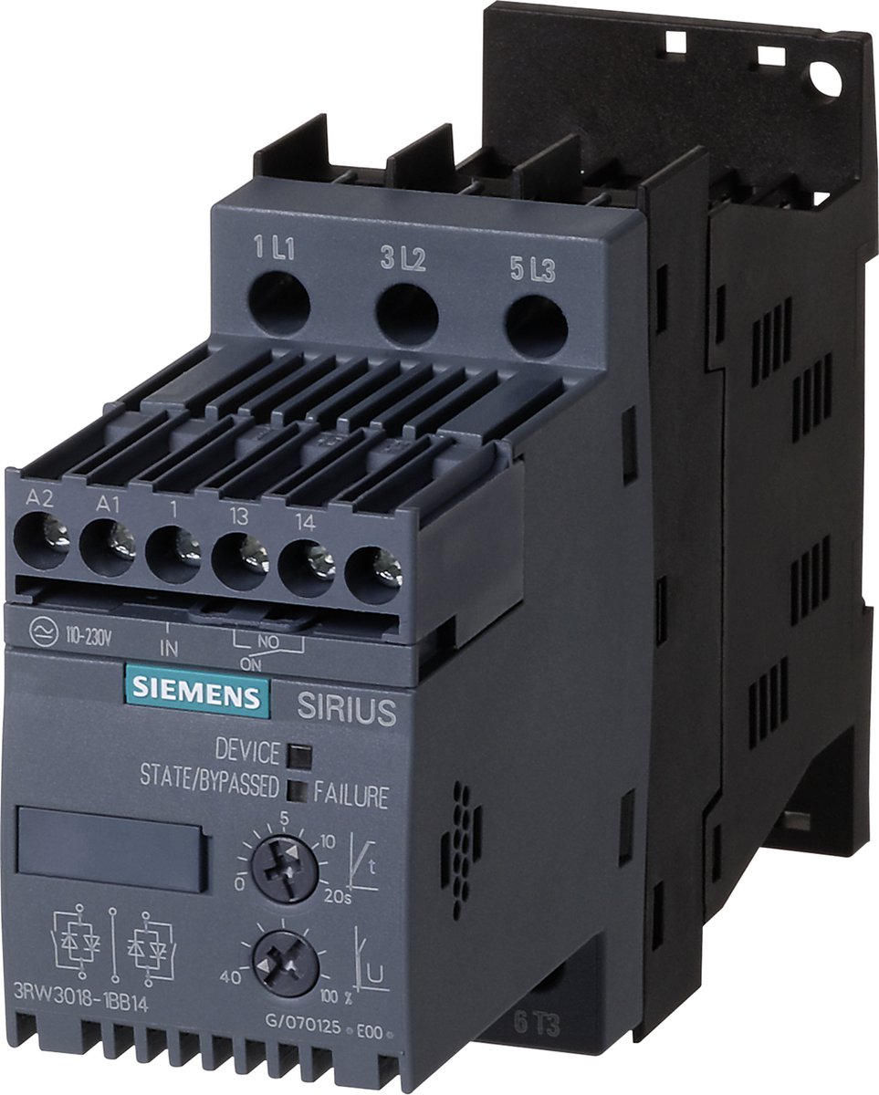 Siemens 3RW3018-1BB14 3RW30181BB14 Softstarter Motorvermogen bij 400 V 7.5 kW Motorvermogen bij 230 V 4 kW 400 V/AC Nominale stroom 17.6 A