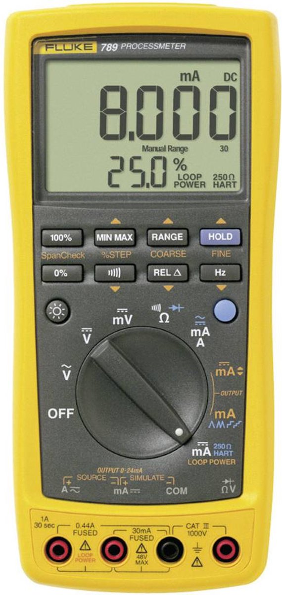 Fluke 789/EUR Multimeter Digitaal Proces-stroomlevering CAT III 1000 V, CAT IV 600 V Weergave (counts): 30000