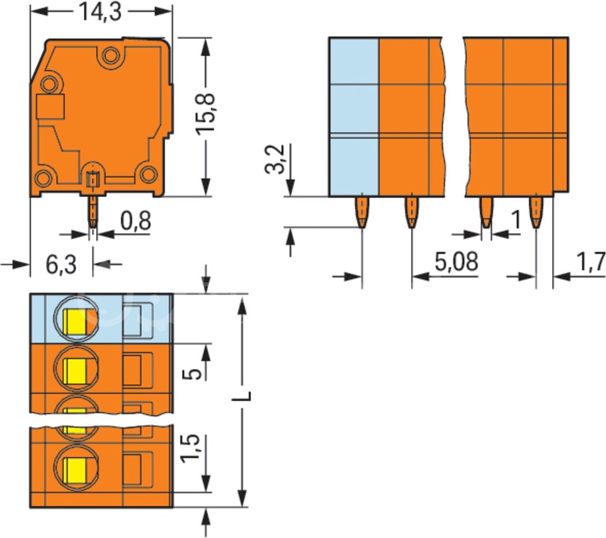 WAGO 739-162 Veerkrachtklemblok 2.50 mm² Aantal polen 12 Oranje 60 stuk(s)