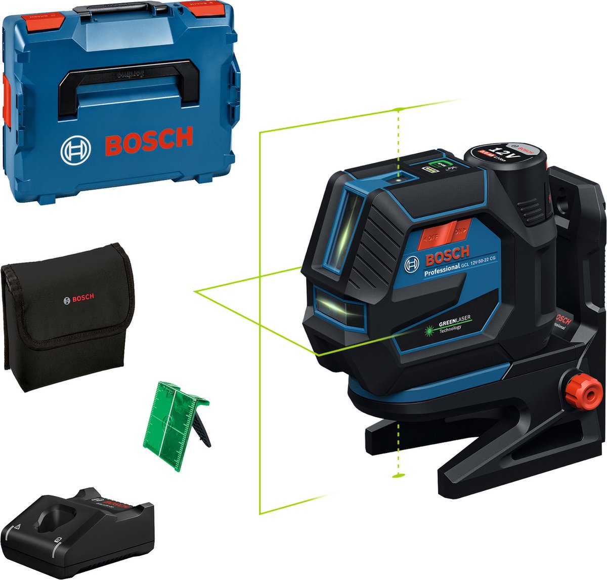 Bosch GCL 12V-50-22 CG 12V Accu Kruislijnlaser Set (1x2.0Ah) In L-Boxx
