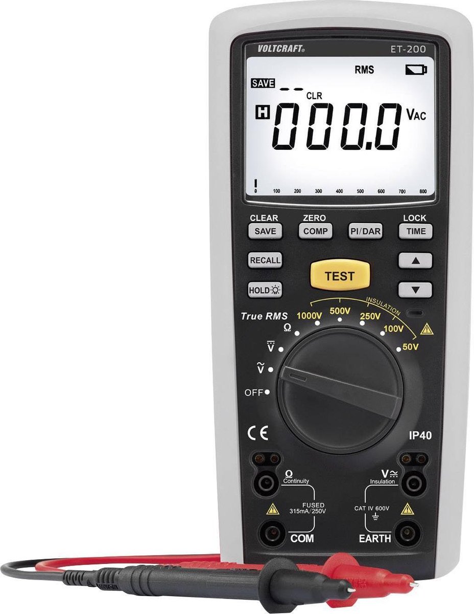VOLTCRAFT ET-200 Isolatiemeter 50 V, 100 V, 250 V, 500 V, 1000 V 20 GΩ