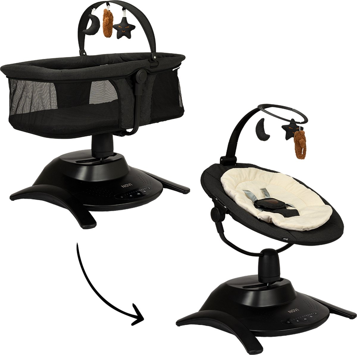 Babyswing en Wieg Novi at Home® 2-in-1 Stardust Black Melange/Black