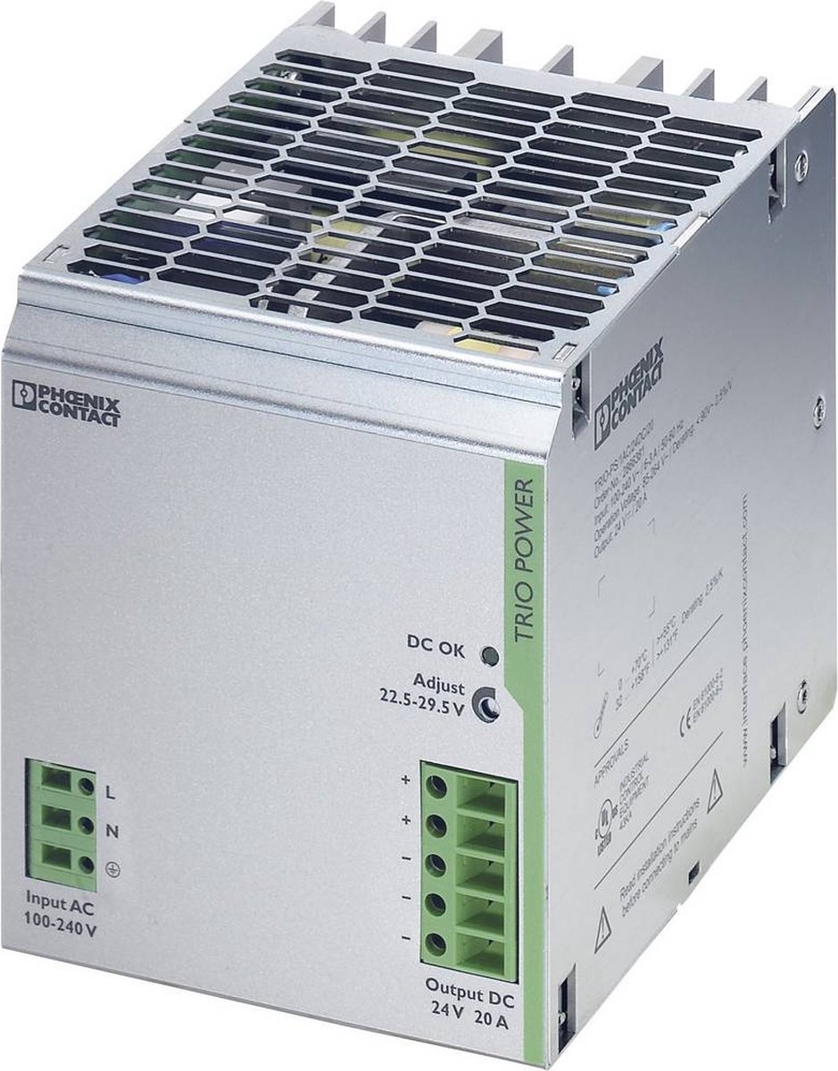 Phoenix Contact TRIO-PS/1AC/24DC/20 DIN-rail netvoeding 24 V/DC 20 A 480 W Aantal uitgangen: 1 x Inhoud: 1 stuk(s)
