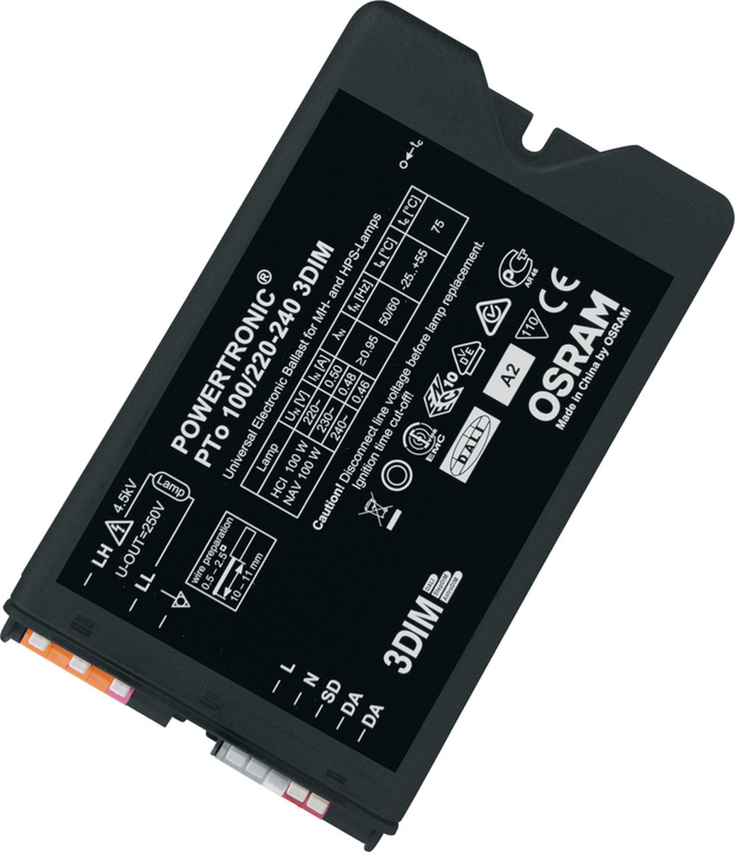 OSRAM Metaalhalidelampen Elektronisch voorschakelapparaat 100 W (1 x 100 W) voor lichtinbouw, plastic behuizing Dimbaar, Voor buitenverlichting PTO 100/220-240