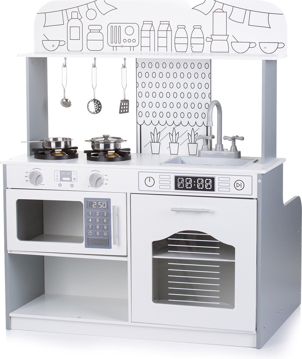 Chipolino 2 in 1 Houten Speelgoedkeuken met Restaurant Grijs