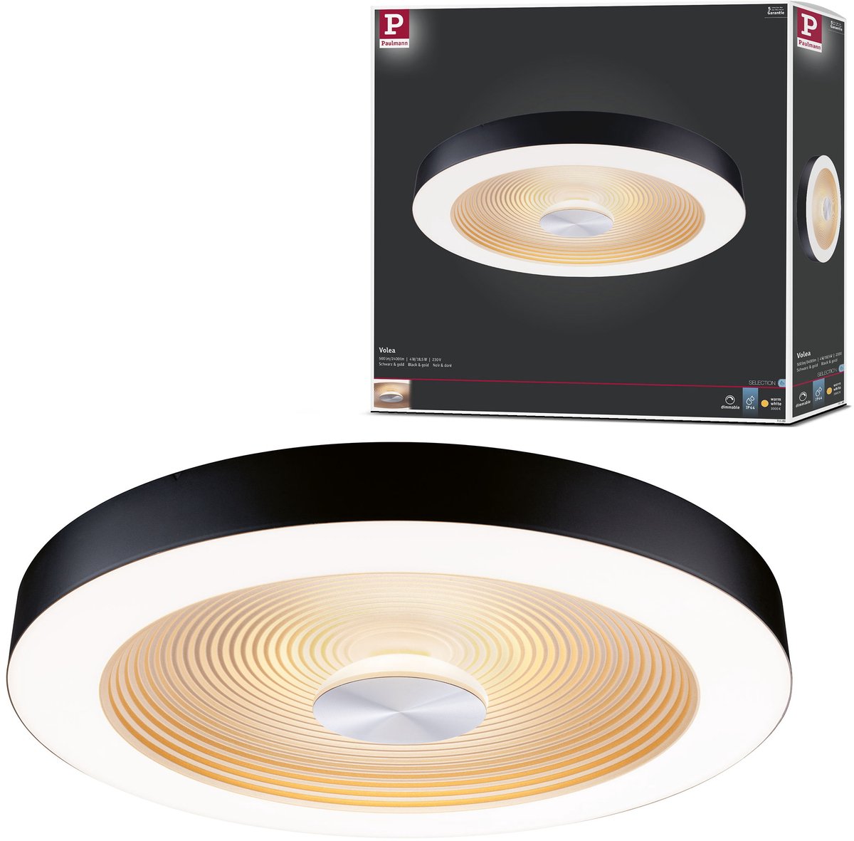 Paulmann 71180 Volea LED-plafondlamp LED 4 W, 18.5 W Zwart, Goud