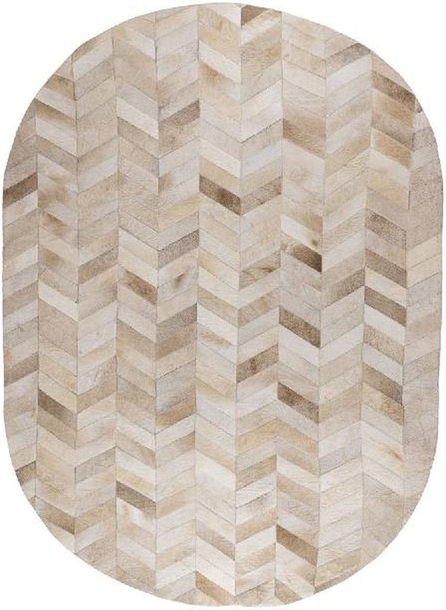 PTMD Joanne Beige cowhair patchwork carpet oval S