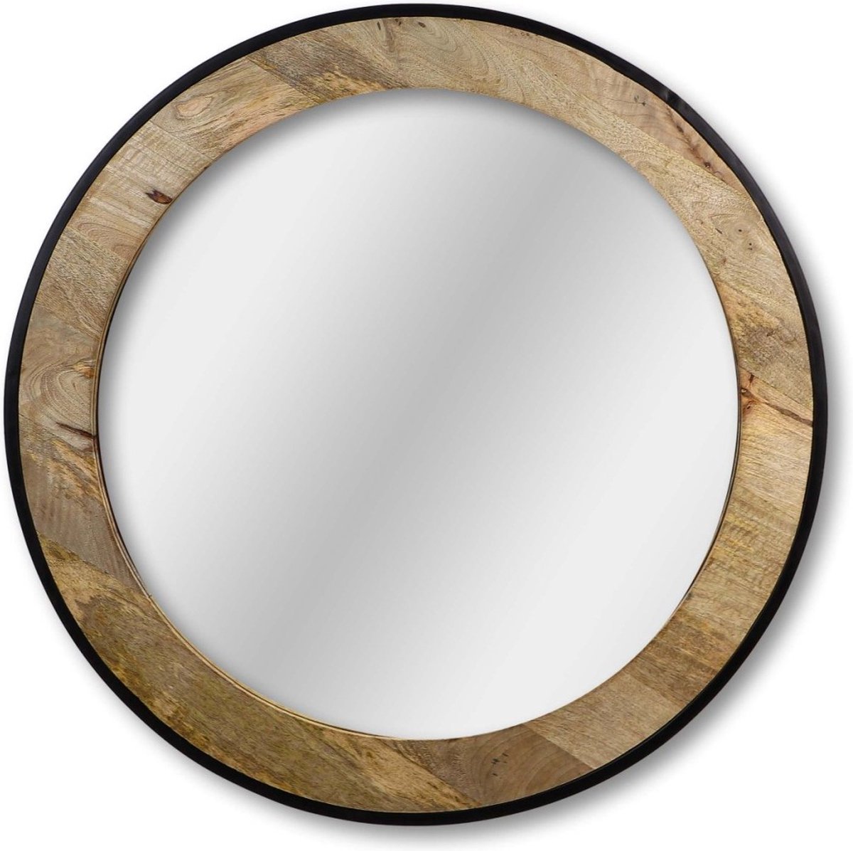 HSM Collection Wangspiegel rond - ø90x5 - Naturel|zwart - Teakhout