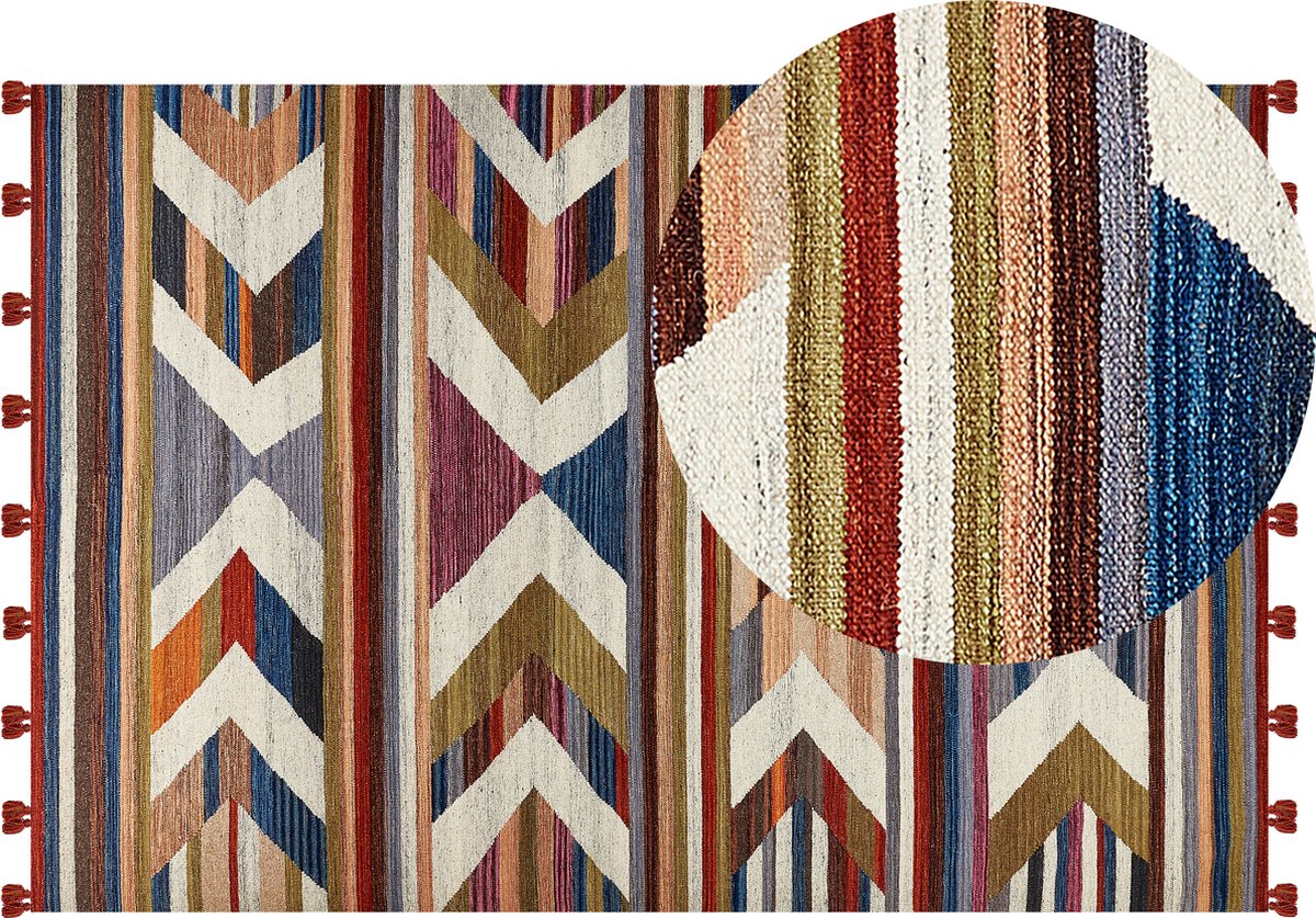 Beliani-MRGASHAT-Kelim vloerkleed-Multicolor|Rood-200 x 300 cm-Wol