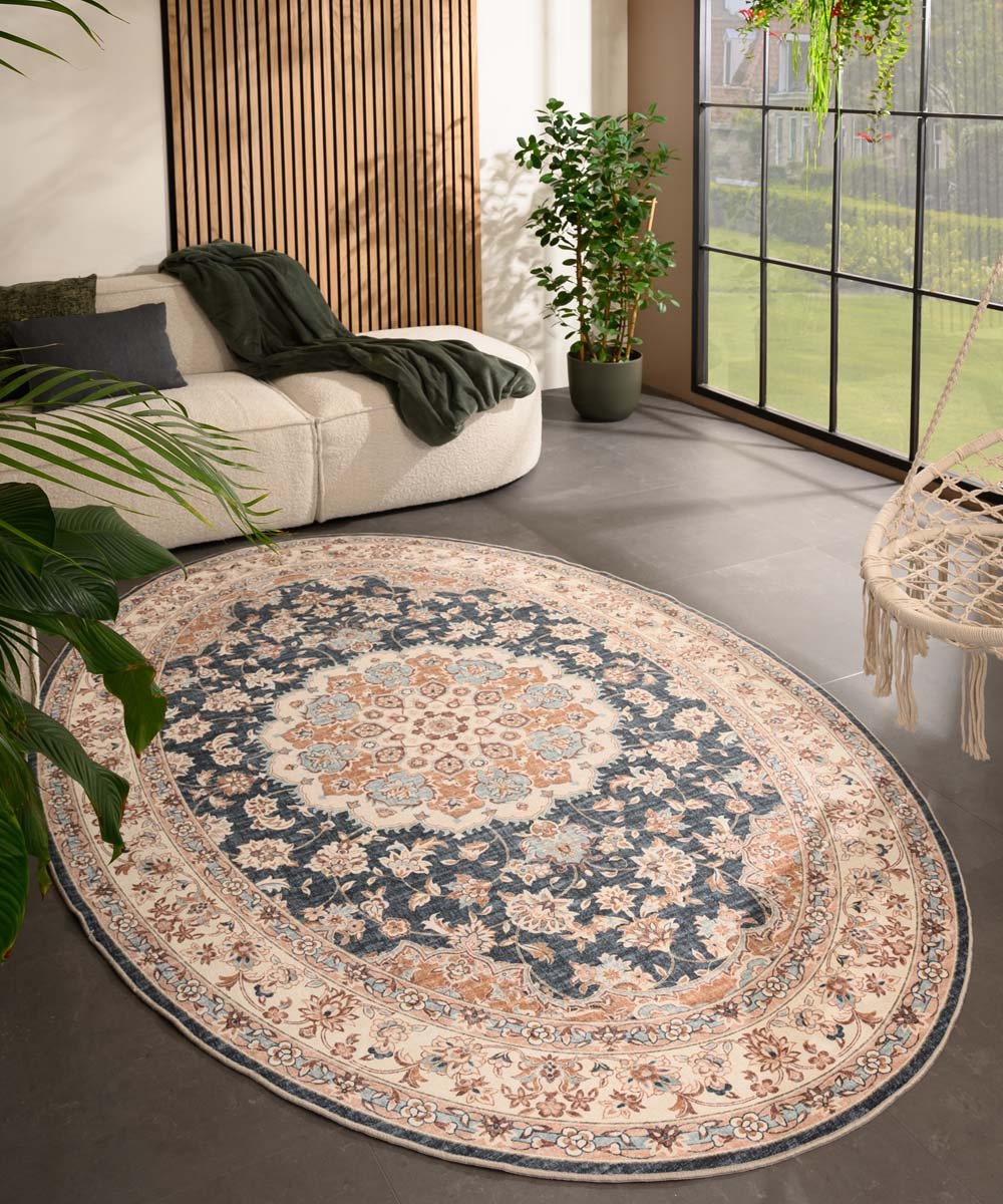 Heritaged Buitenkleed ovaal Vintage - Valenca Nova goud|blauw -