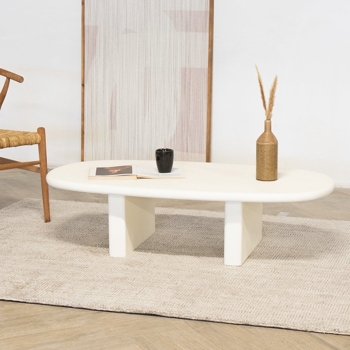 Giga Meubel - Salontafel Ovaal 130cm - Beige Betonlook