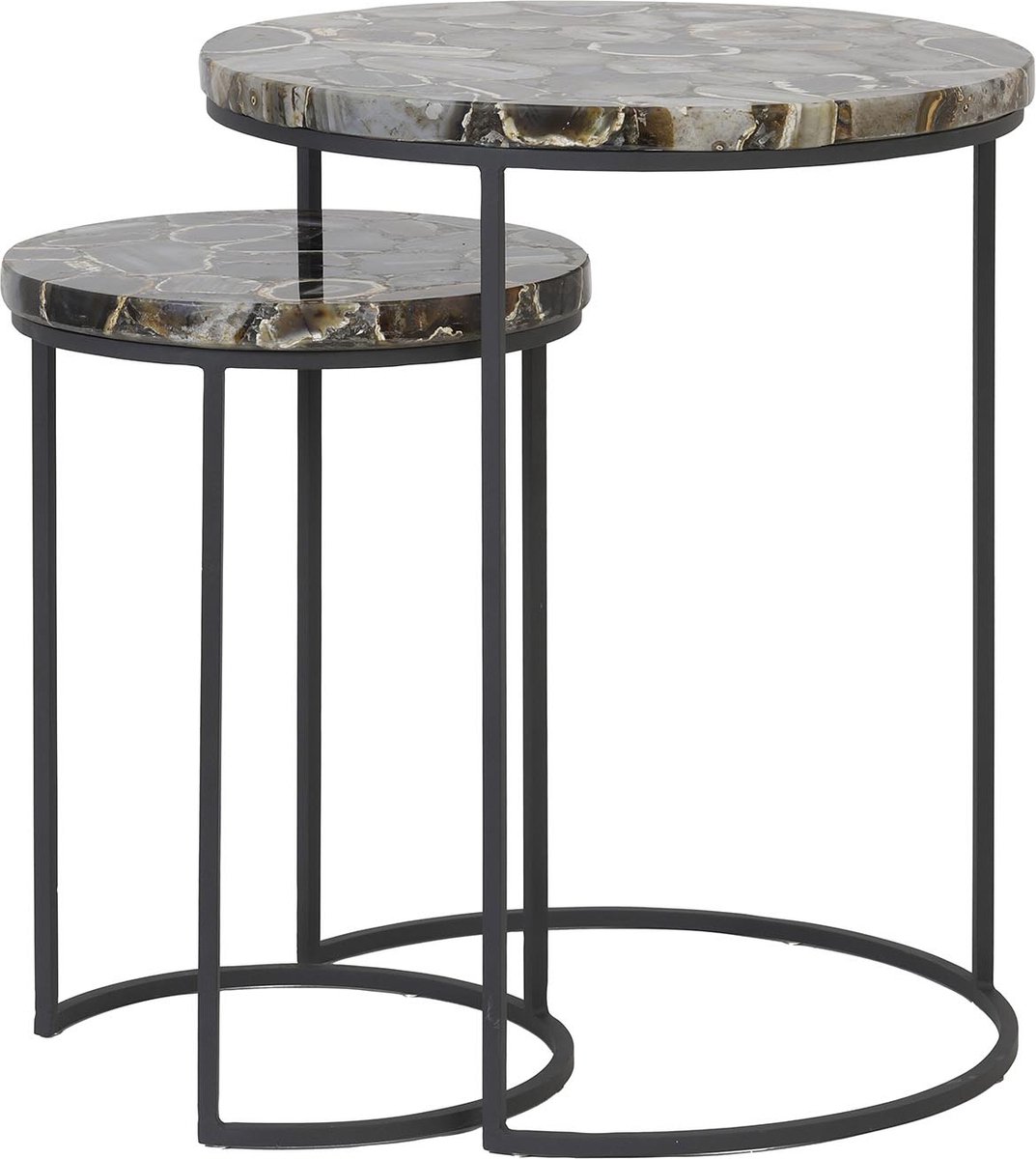 Light&living Bijzettafel S|2 Ø28x42+Ø41x50 cm AXAT agaat bruin+zwart