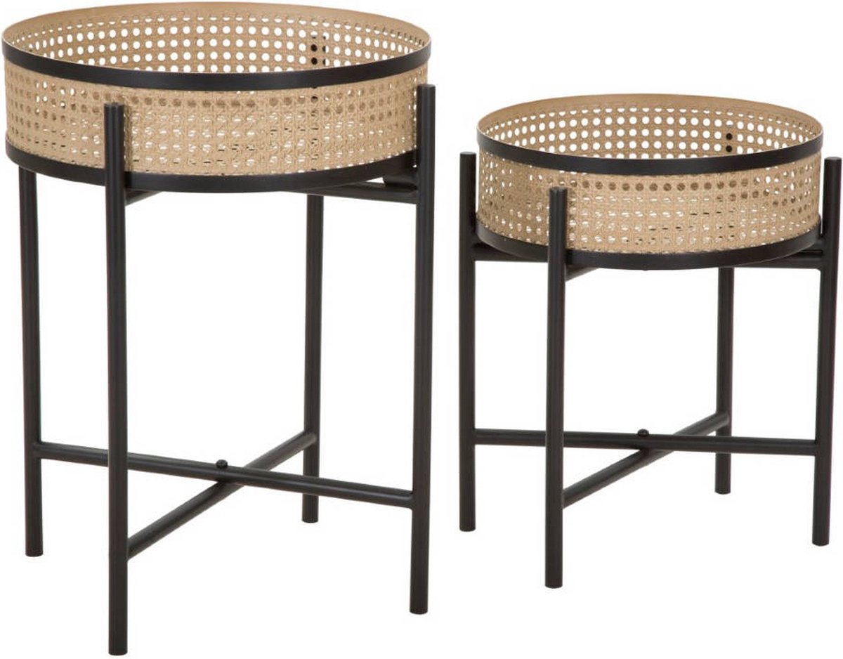 Fuji Set van 2 tafels in bruin en zwart metaal