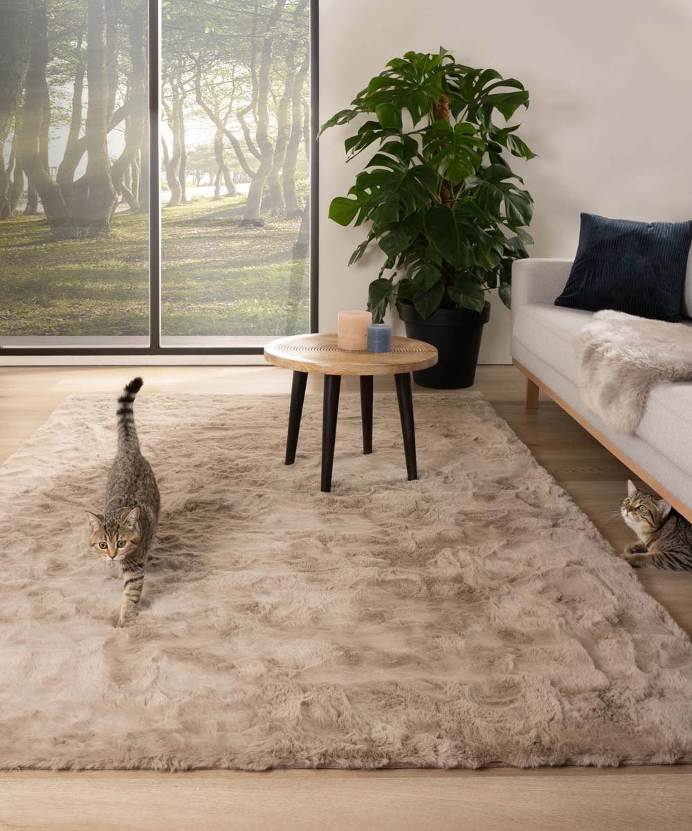 Tapeso Zacht hoogpolig vloerkleed - Comfy plus - taupe - 160x230 cm