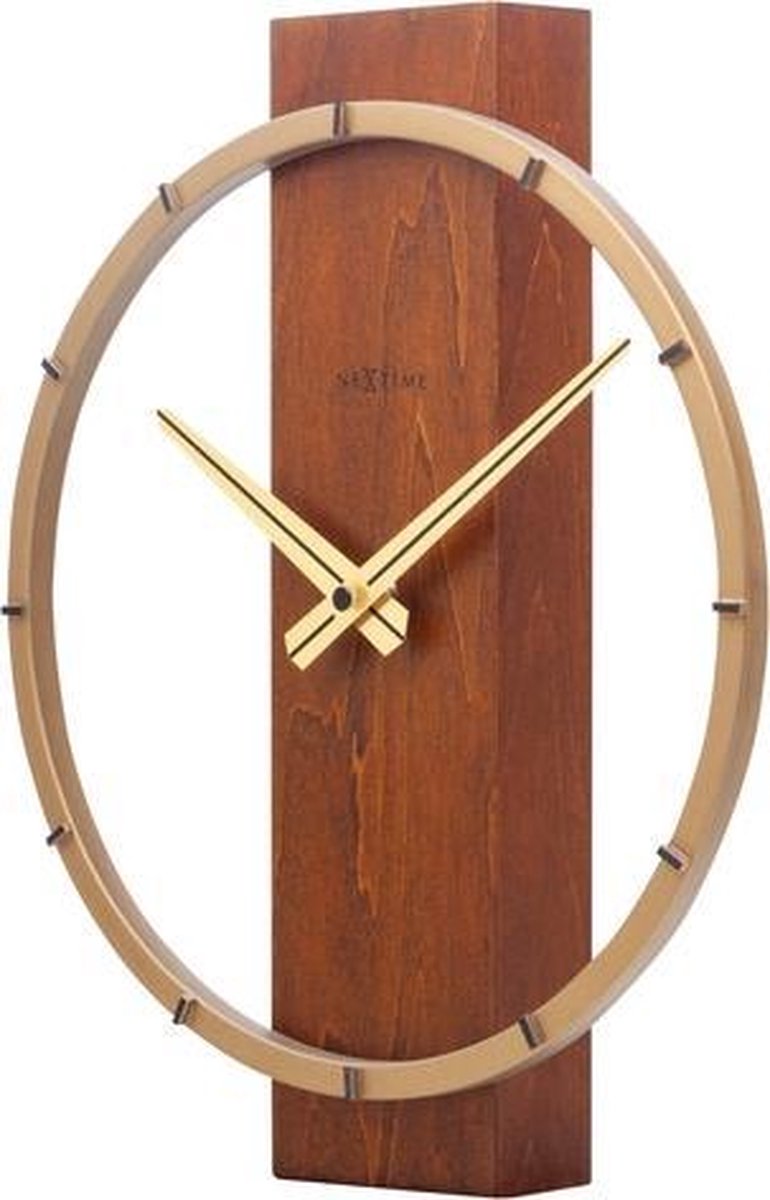 NeXtime - Tafel| Wandklok - 34x27cm- Hout|Staal - Bruin - 'Carl Small'