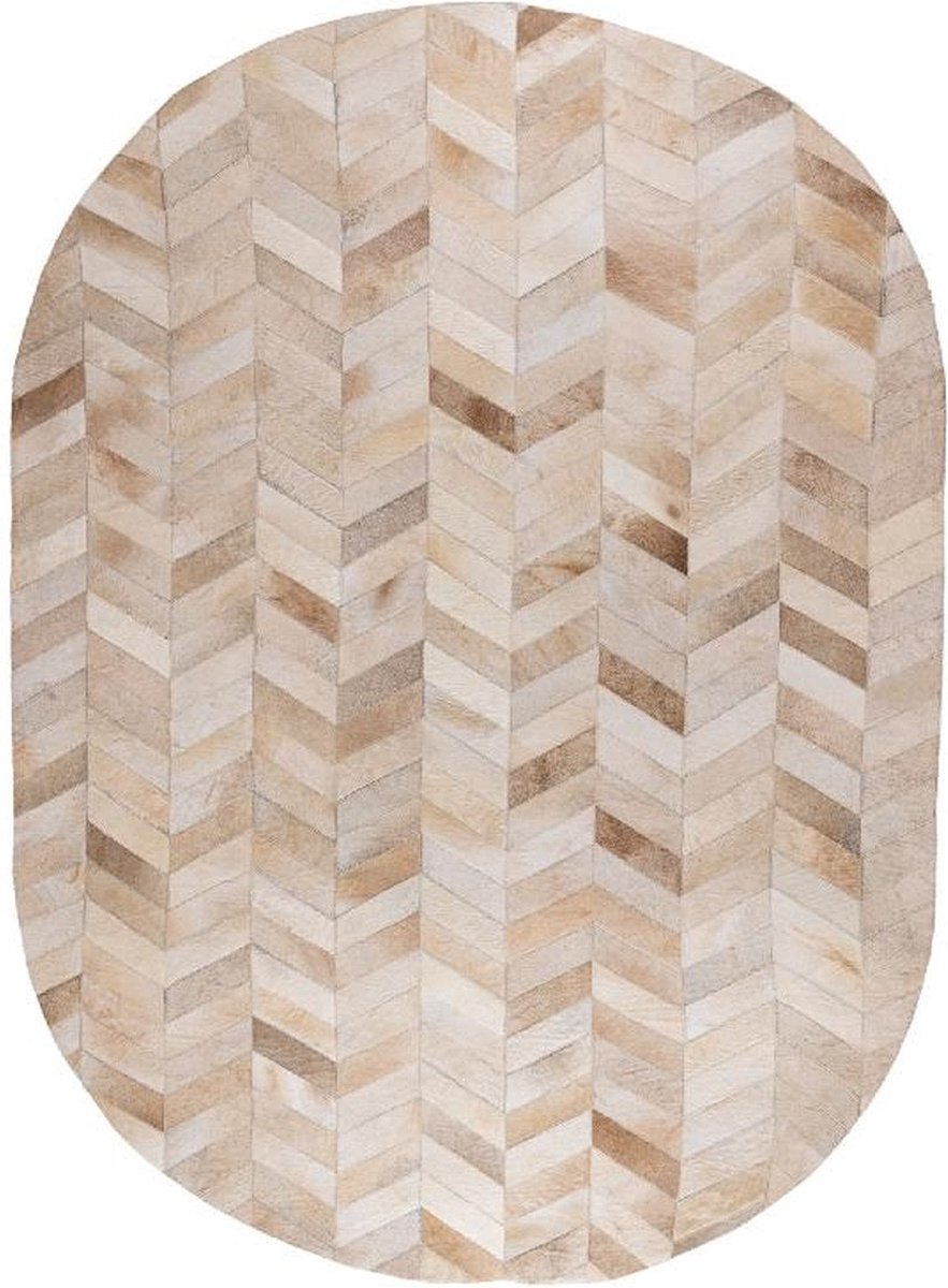 PTMD Joanne Beige cowhair patchwork carpet oval L