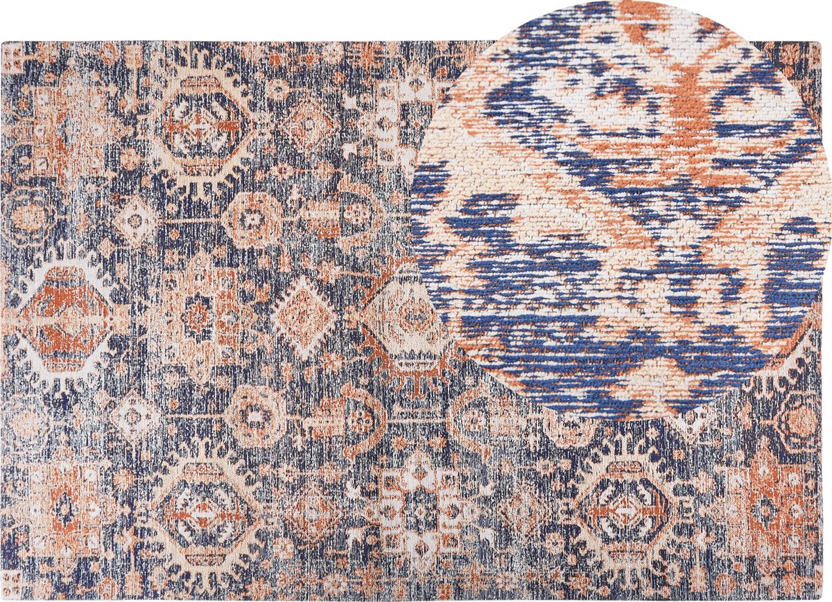 Beliani - KURIN - Vloerkleed - Blauw|Rood - 200 x 300 cm - Katoen