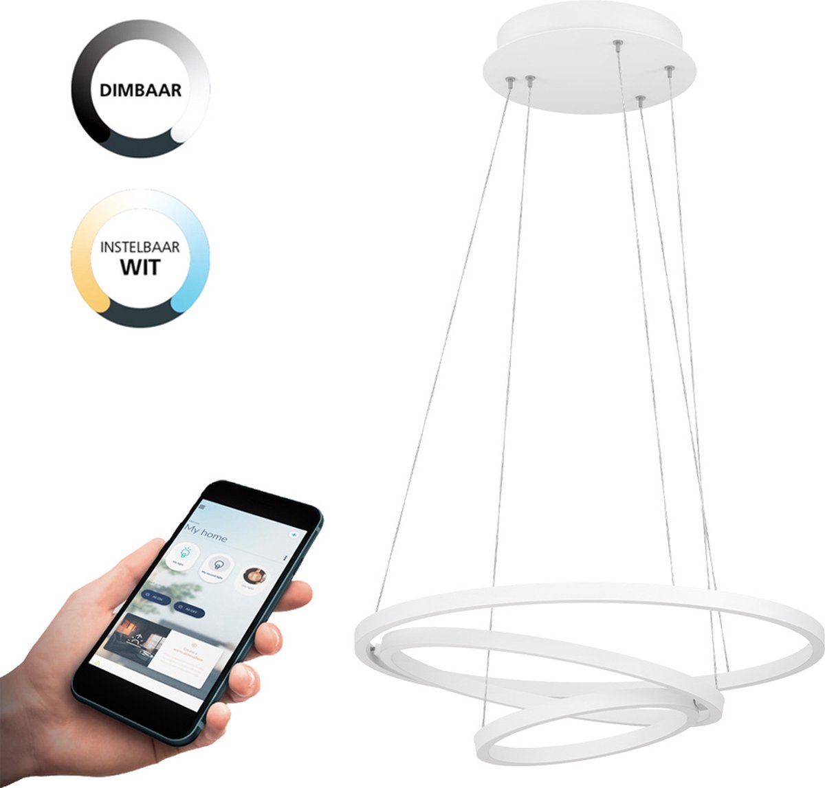 EGLO connect.z Lobinero-Z Smart Hanglamp - Ø 58 cm - Wit - Dimbaar