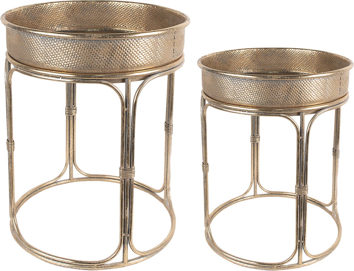 Clayre & Eef Bijzettafel Set van 2 Ø 47x58 cm Goudkleurig Metaal