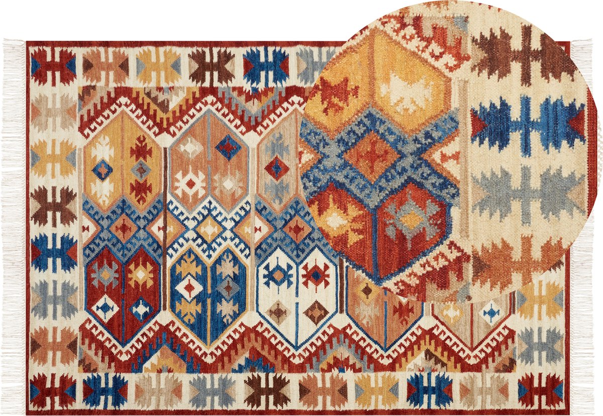 Beliani-VANASHEN-Kelim vloerkleed-Multicolor-160 x 230 cm-Wol