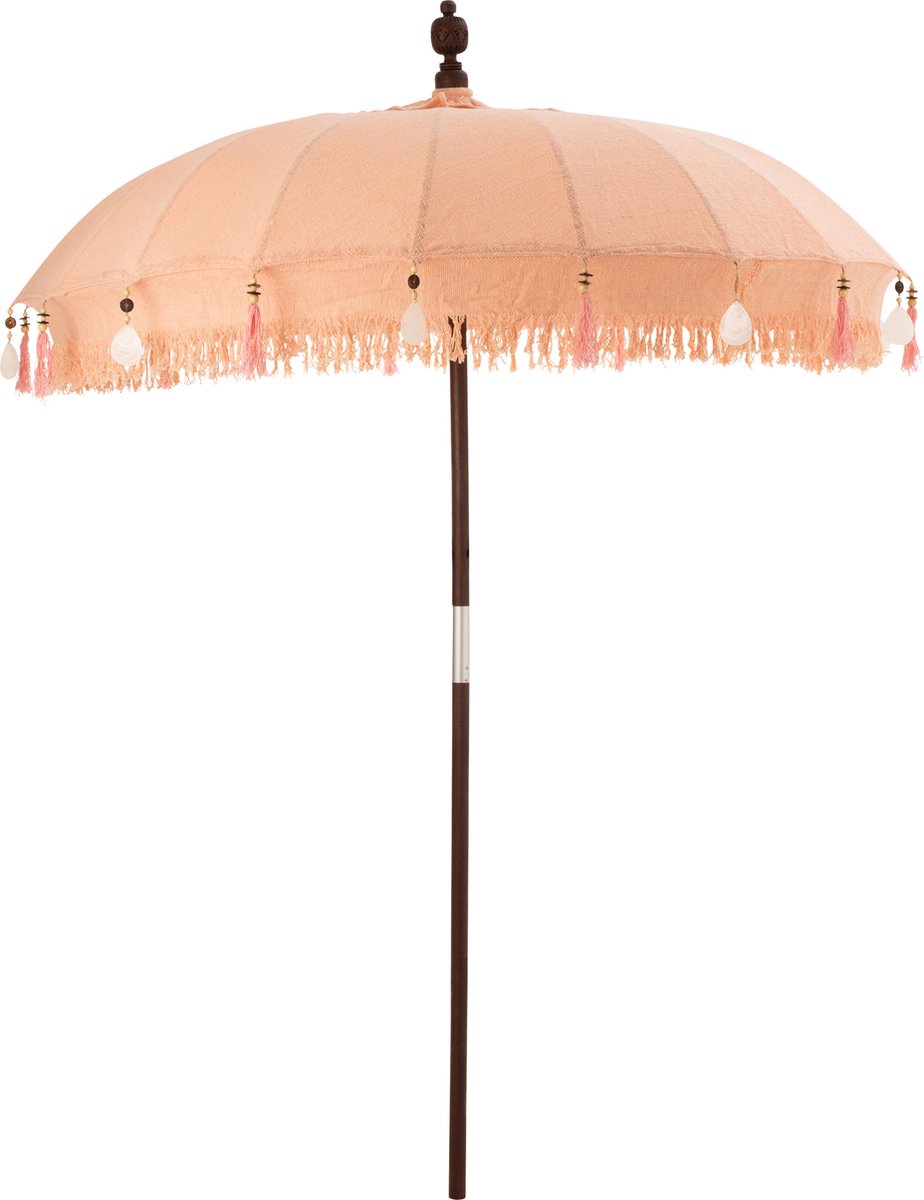 J-Line parasol + voet Kwastjes|Schelpen - hout - beige|donkerbruin - S