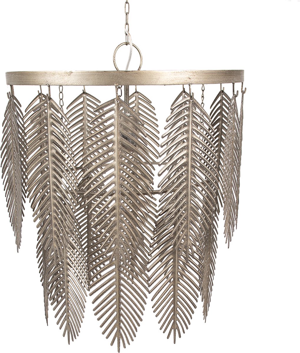 Clayre & Eef Hanglamp Ø 42x52 cm Goudkleurig Grijs Ijzer Bladeren