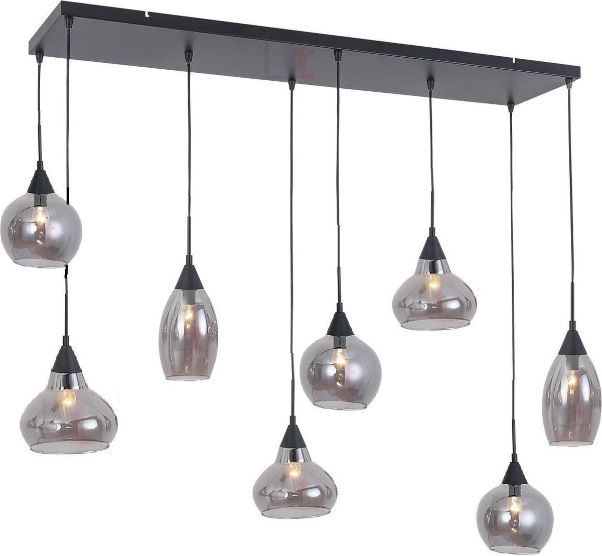 Freelight Hanglamp Macchia Zwart & Smoke Glas 8 Lichts E14 Fitting
