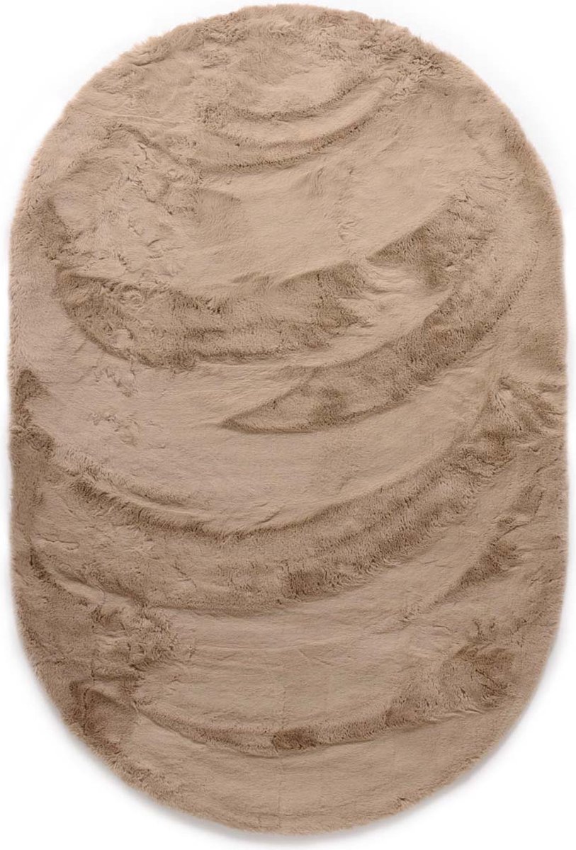 Tapeso Ovaal hoogpolig vloerkleed - Comfy plus - taupe - 200x300 cm