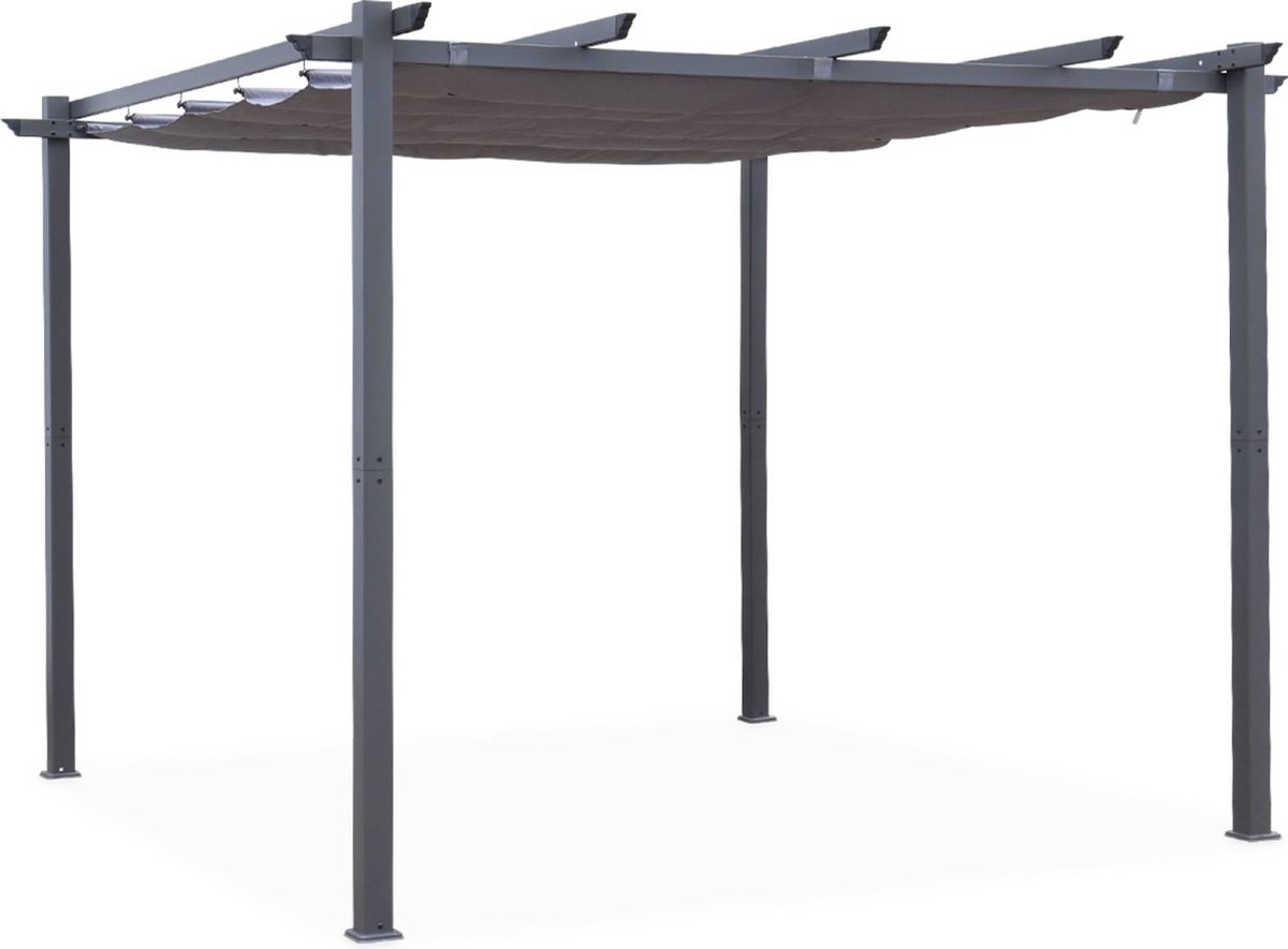 sweeek - Pergola, aluminium, 3x3m, met uitschuifbaar zonnescherm