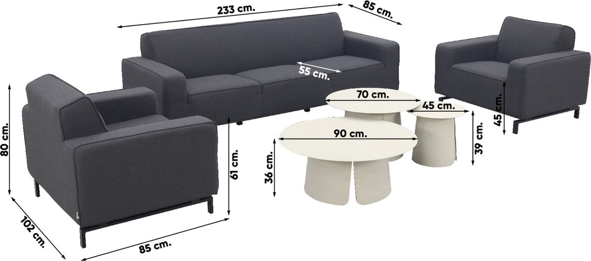 VDG Boavista|Velora stoel-bank loungeset - Sooty - 6-delig