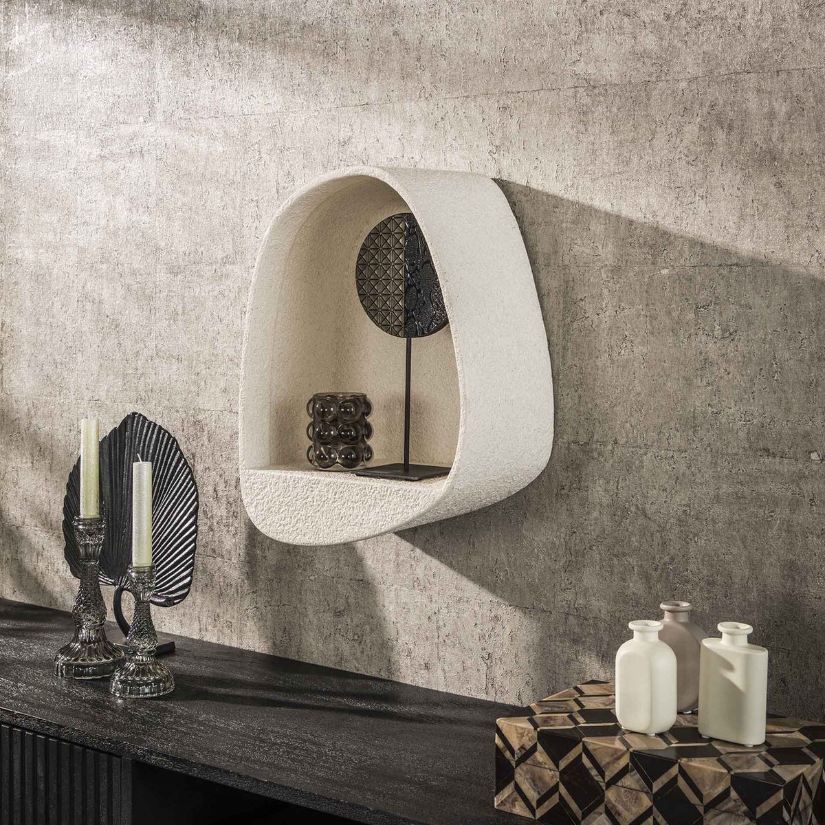 Giga Meubel - Wandrek Driehoek - Wit Marmer Composiet - 34x21x46cm