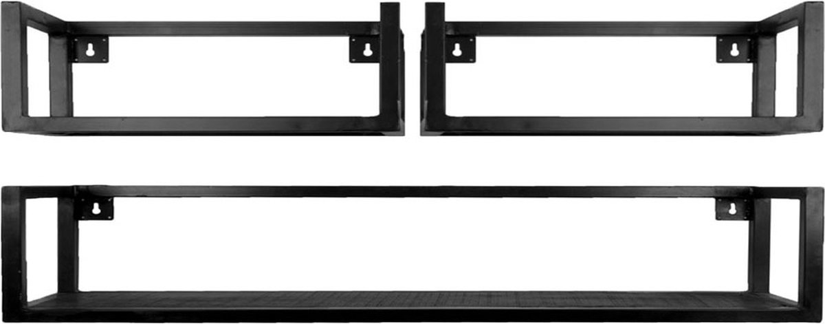 Wandplank Vintage Zwart Mangohout - Set van 3 Groot