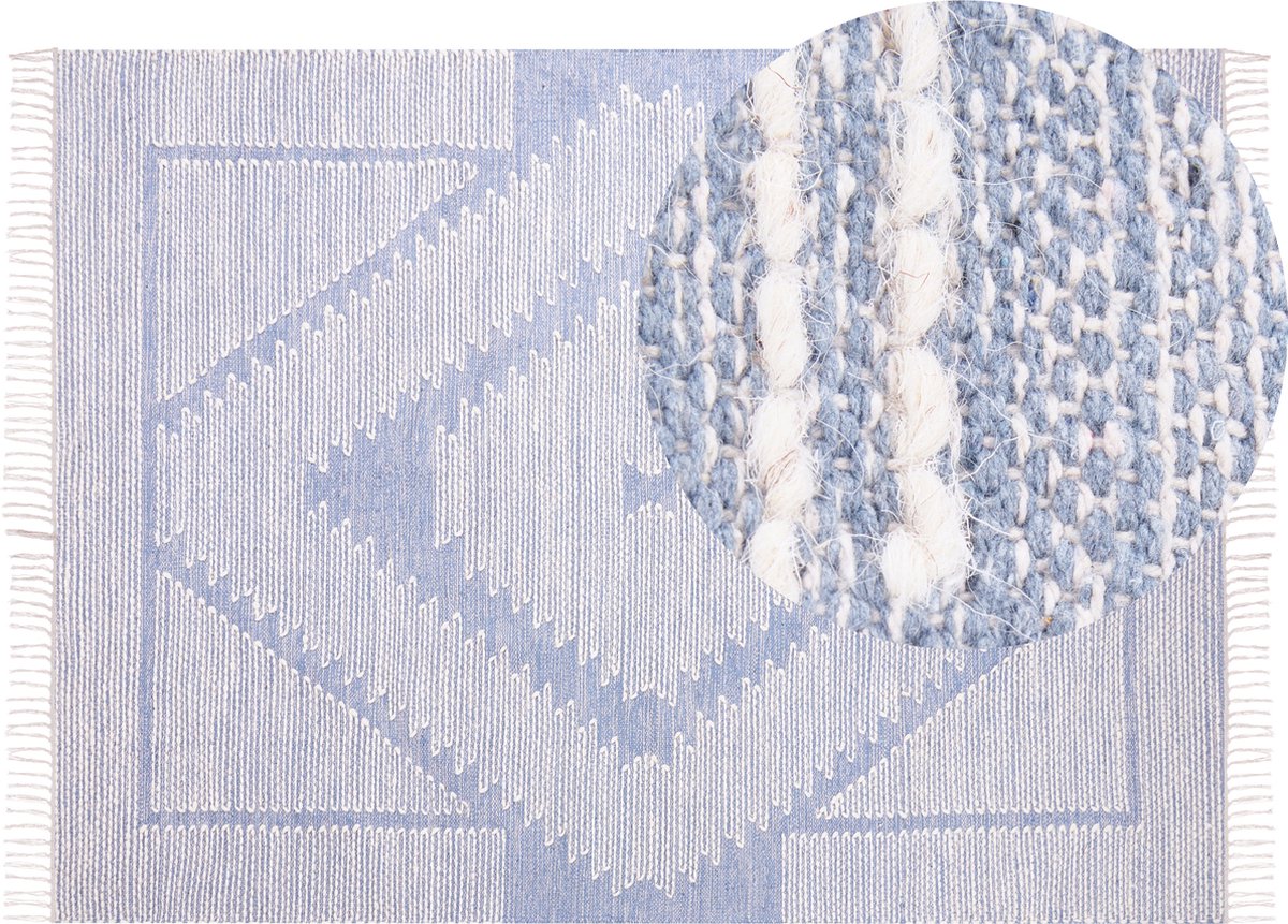 Beliani - ANSAR - Laagpolig vloerkleed - Blauw - 160 x 230 cm - Katoen