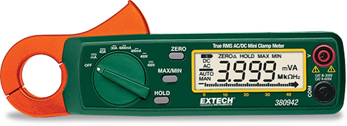 Extech Extech 380942 Stroomtang Digitaal CAT II 600 V, CAT III 300 V Weergave (counts): 4000