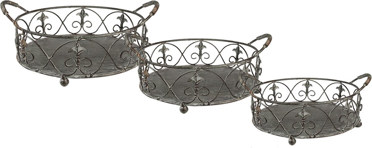 Clayre & Eef Opbergmand Set van 3 Grijs Groen Ijzer Planthouder