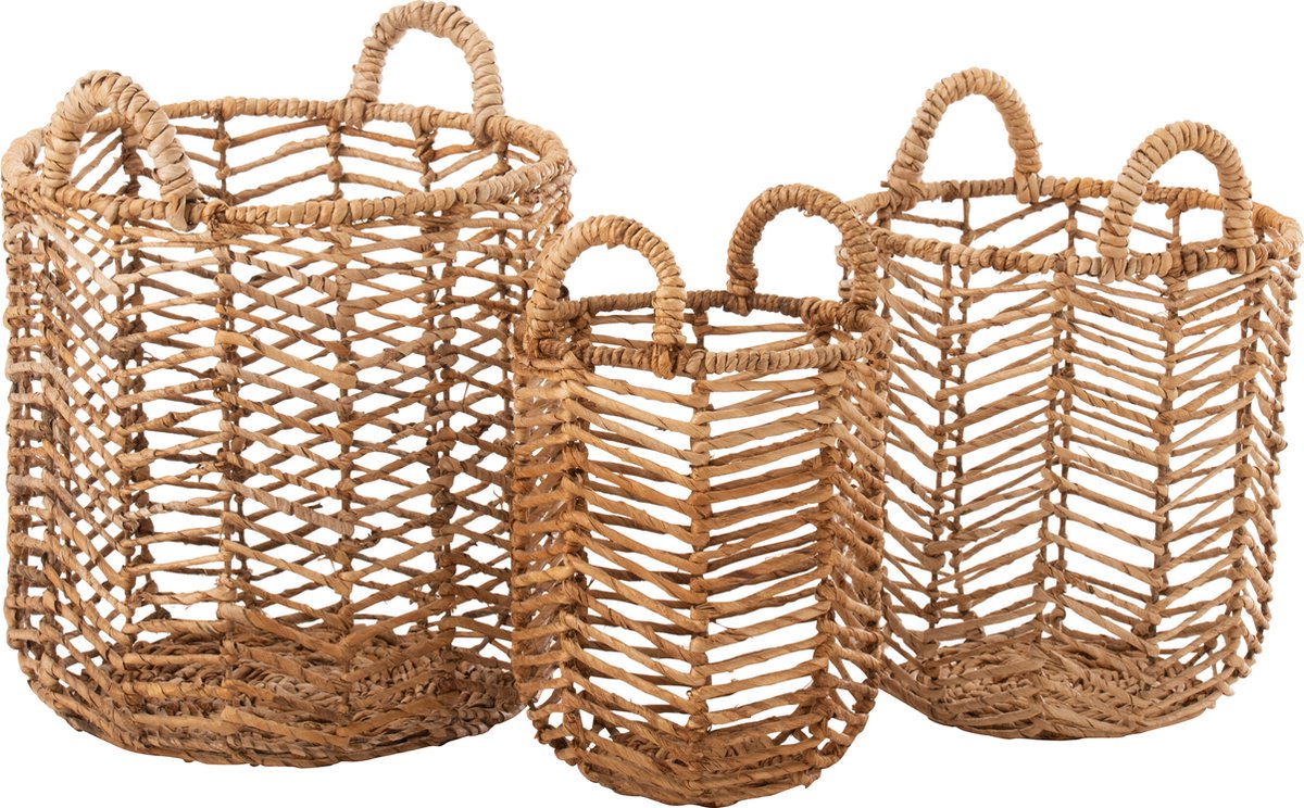 J-Line mand Bananen - hout|jute - naturel - set van 3