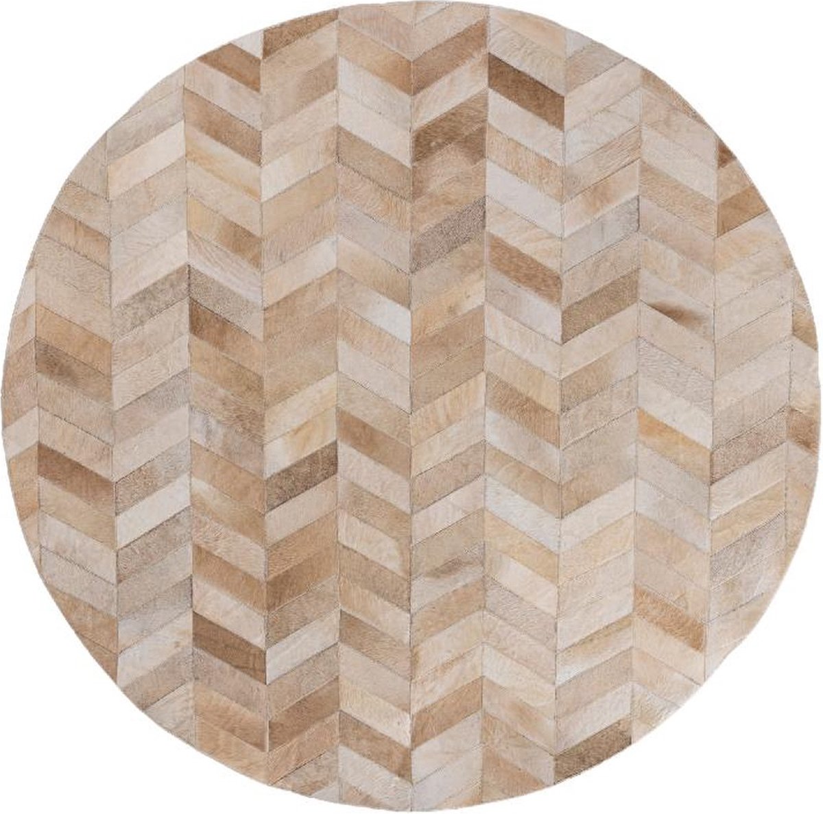 PTMD Joanne Beige cowhair patchwork carpet round L