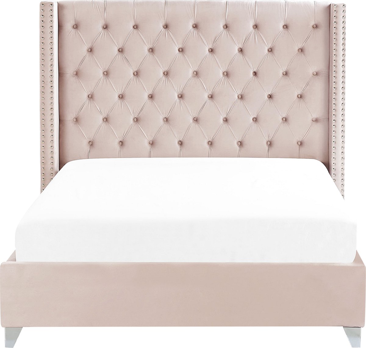 Beliani - LUBBON - Tweepersoonsbed - Roze - 160 x 200 cm - Fluweel