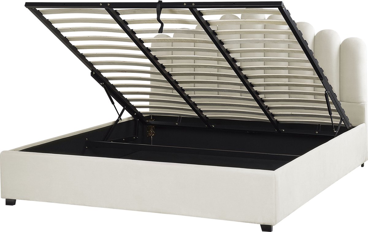 Beliani-VINCENNES-Bed met opbergruimte-Wit-180 x 200 cm-Fluweel