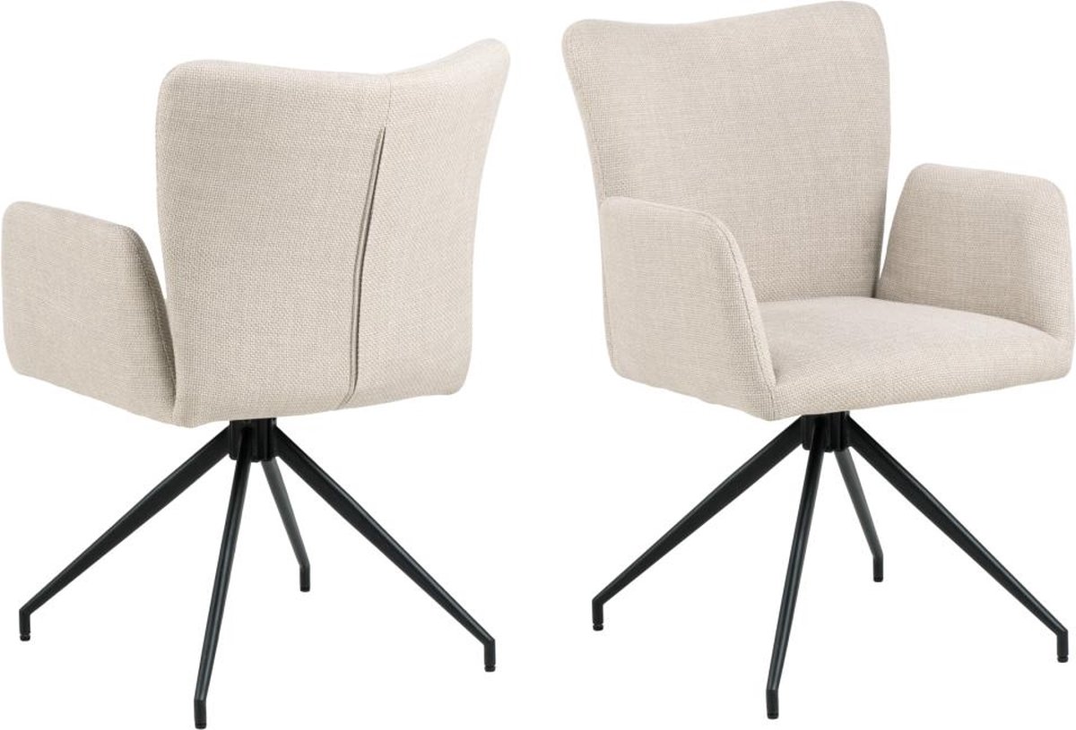 Giga Living - Eetkamerstoel met Armleuning Beige - Erwin - Set van 2