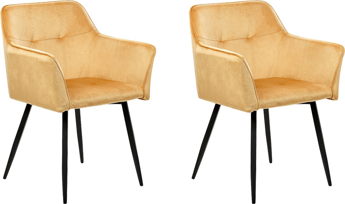 Beliani - JASMIN - Eetkamerstoel set van 2 - Geel - Fluweel