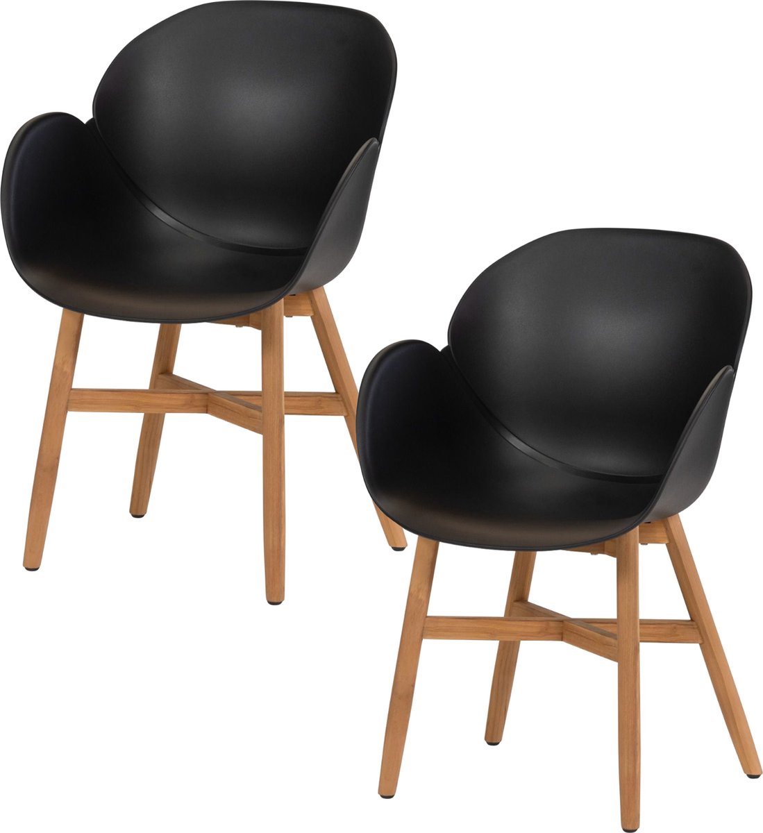 Exotan Tulip Tuin Fauteuil - Teak|Propyleen - Zwart - Set van 2