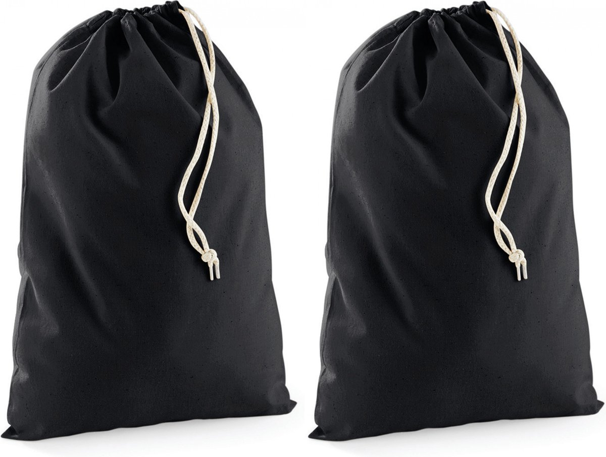 Pakket van 50x stuks zwart katoenen canvas zakjes/tasjes met afsluitkoord 25 x 30 cm -