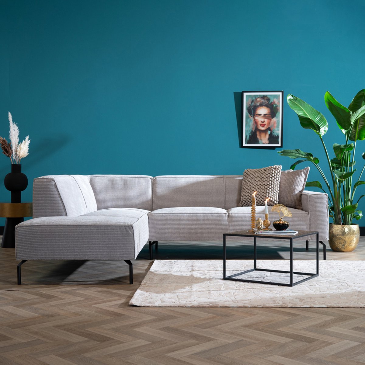 Bronx71 Hoekbank Kansas lichtgrijs ribstof links